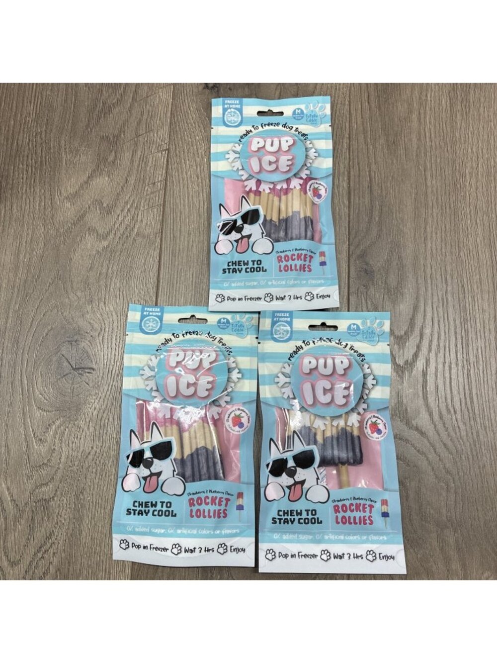 Lot of 3 Pup Ice Strawberry & Blueberry Cooling Dog Treats 3.3oz Freeze At Home